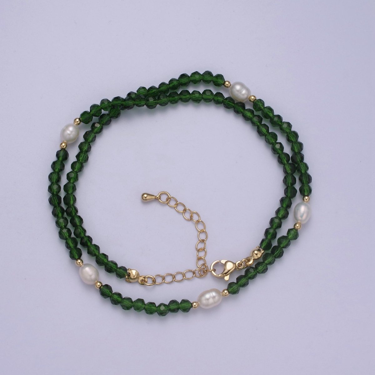 Pearl with Green Glass Beaded Necklace, Green Faceted Rondell Beads Necklace | WA-606 Clearance Pricing - DLUXCA