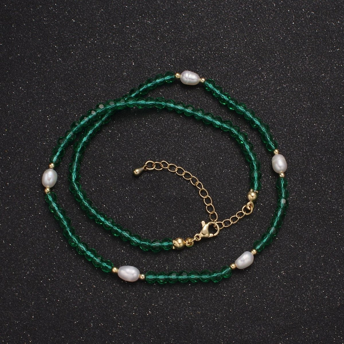Pearl with Green Glass Beaded Necklace, Red Faceted Rondell Beads Necklace | WA-589 Clearance Pricing - DLUXCA