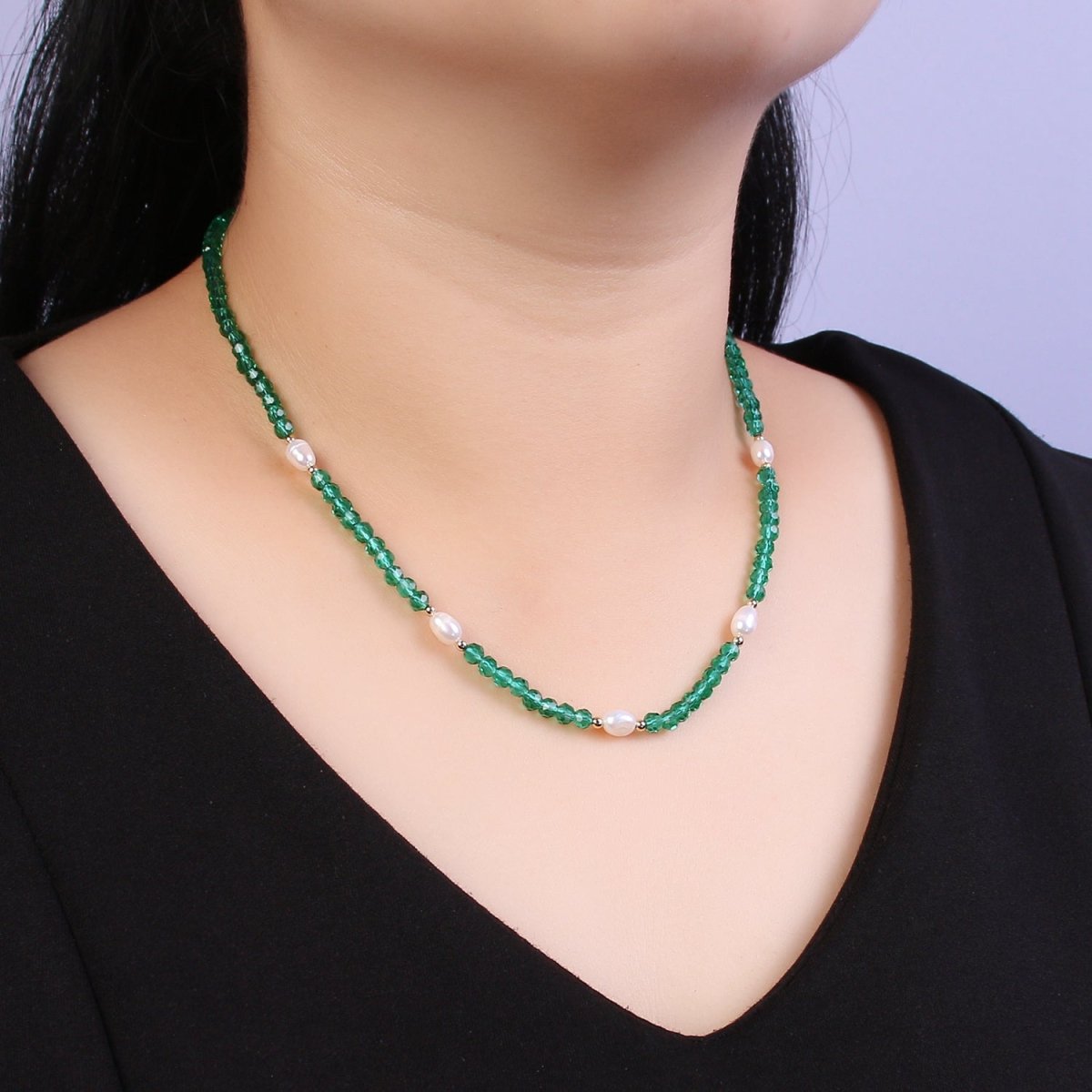 Pearl with Green Glass Beaded Necklace, Red Faceted Rondell Beads Necklace | WA-589 Clearance Pricing - DLUXCA