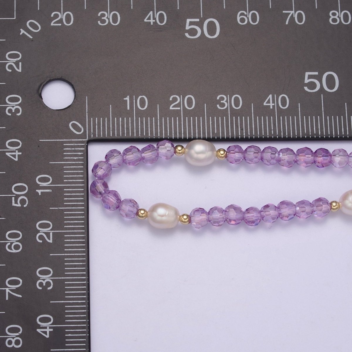 Pearl with Lavender Glass Beaded Necklace, Purple Faceted Rondell Beads Necklace for Layer | WA-585 Clearance Pricing - DLUXCA