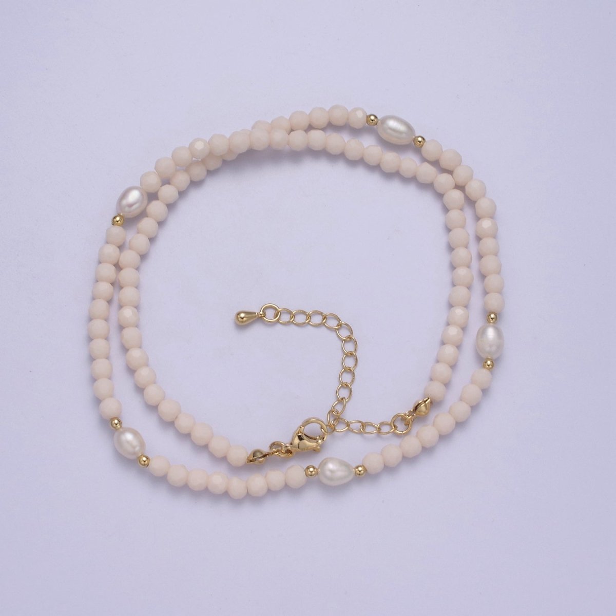 Pearl with Off White Glass Beaded Necklace, White Faceted Rondell Beads Necklace | WA-608 Clearance Pricing - DLUXCA