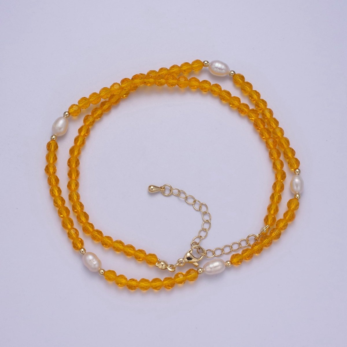 Pearl with Orange Glass Beaded Necklace, Orange Faceted Rondell Beads Necklace | WA-605 Clearance Pricing - DLUXCA