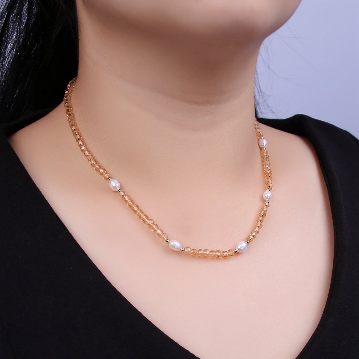 Pearl with Peach Glass Beaded Necklace, Peach Faceted Rondell Beads Necklace | WA-607 Clearance Pricing - DLUXCA