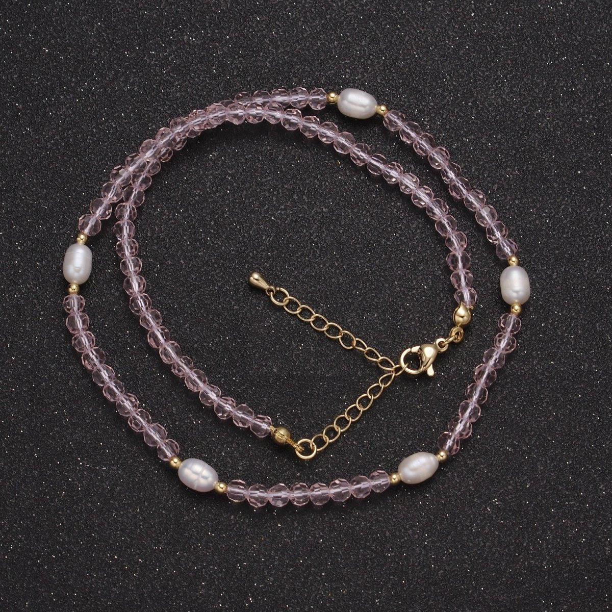 Pearl with Pink Glass Beaded Necklace, Rose Quartz Faceted Rondelle Beads Necklace | WA-586 Clearance Pricing - DLUXCA
