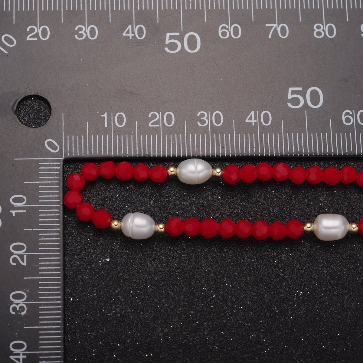 Pearl with Red Glass Beaded Necklace, Red Faceted Rondell Beads Necklace | WA-590 Clearance Pricing - DLUXCA