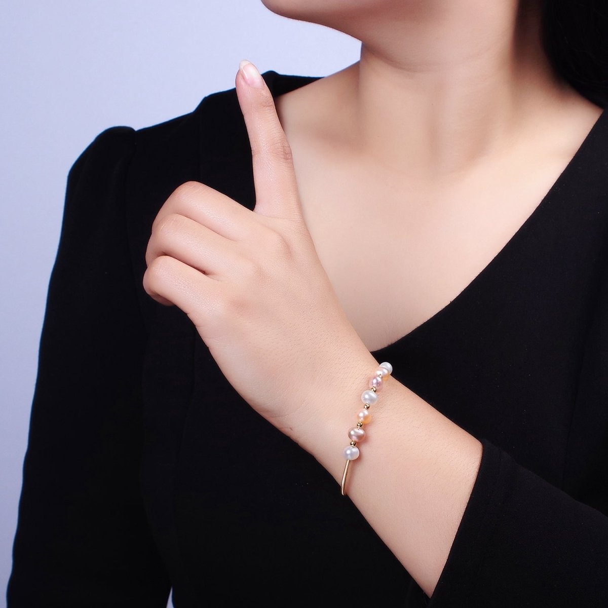 Petite Pearl Bangle Bracelet Layering Jewelry for Minimalist Bracelet Wedding Jewelry | WA-1866 WA-1867 Clearance Pricing - DLUXCA