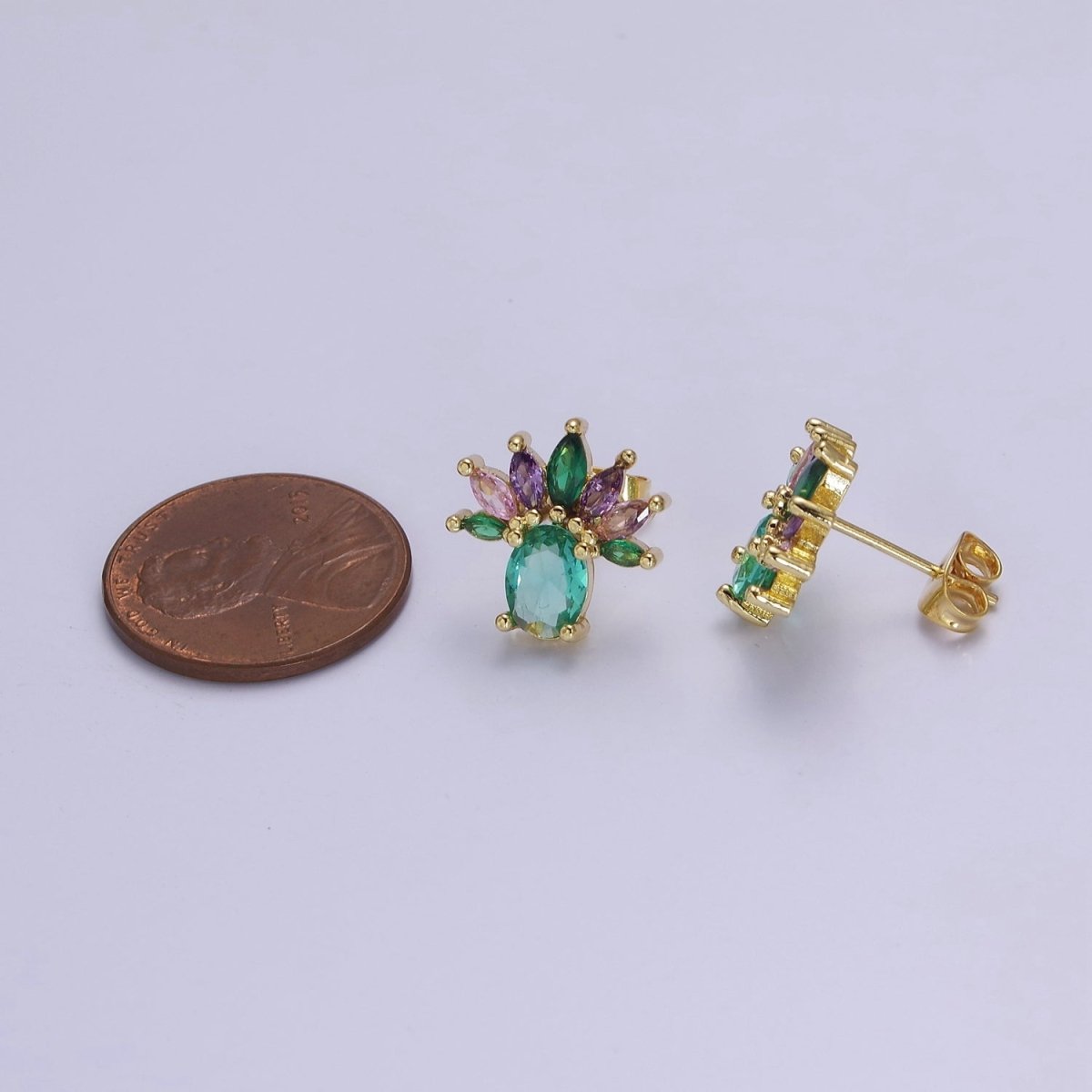 Pineapple Stud Earrings Oval Marquise Cubic Zirconia Women Mint Aqua Green CZ V-114 - DLUXCA