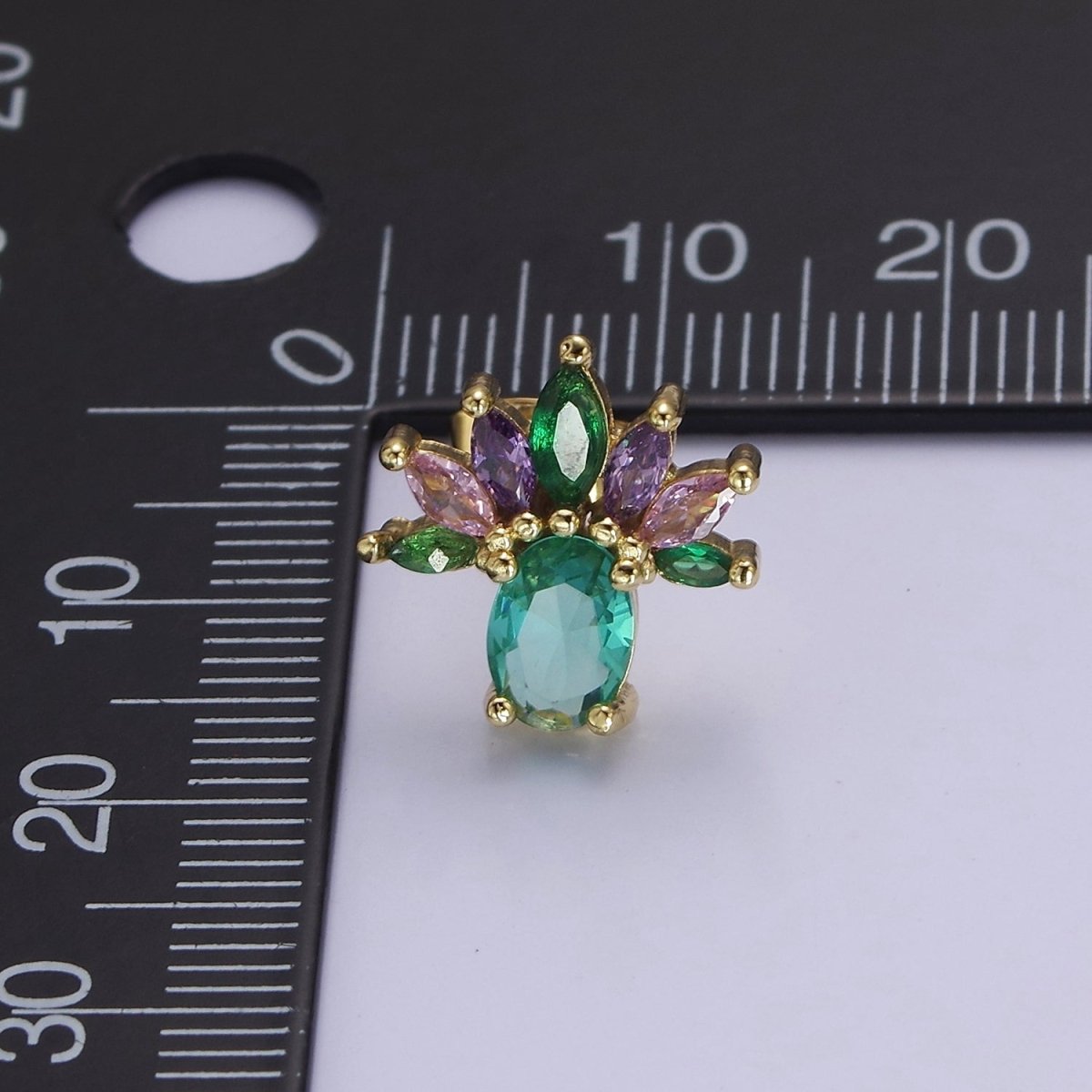 Pineapple Stud Earrings Oval Marquise Cubic Zirconia Women Mint Aqua Green CZ V-114 - DLUXCA