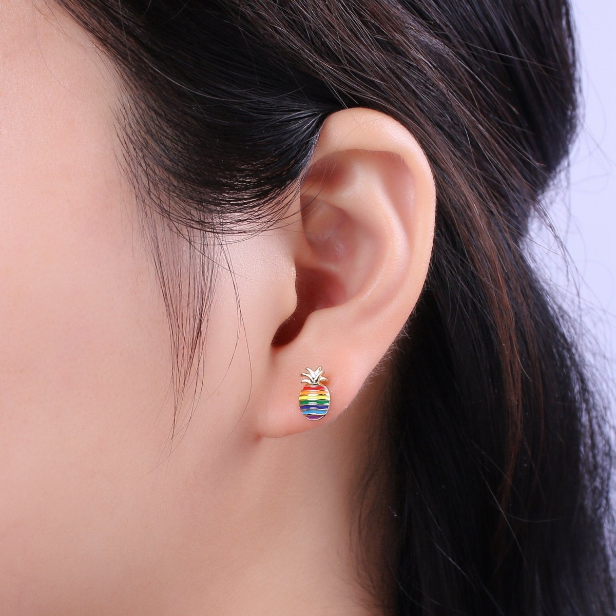 Pineapple Stud Earrings • Pineapple Earrings • Pineapple Jewelry •Rainbow Earrings • Stud Earring • Gift for Her • Earrings T-253 - DLUXCA