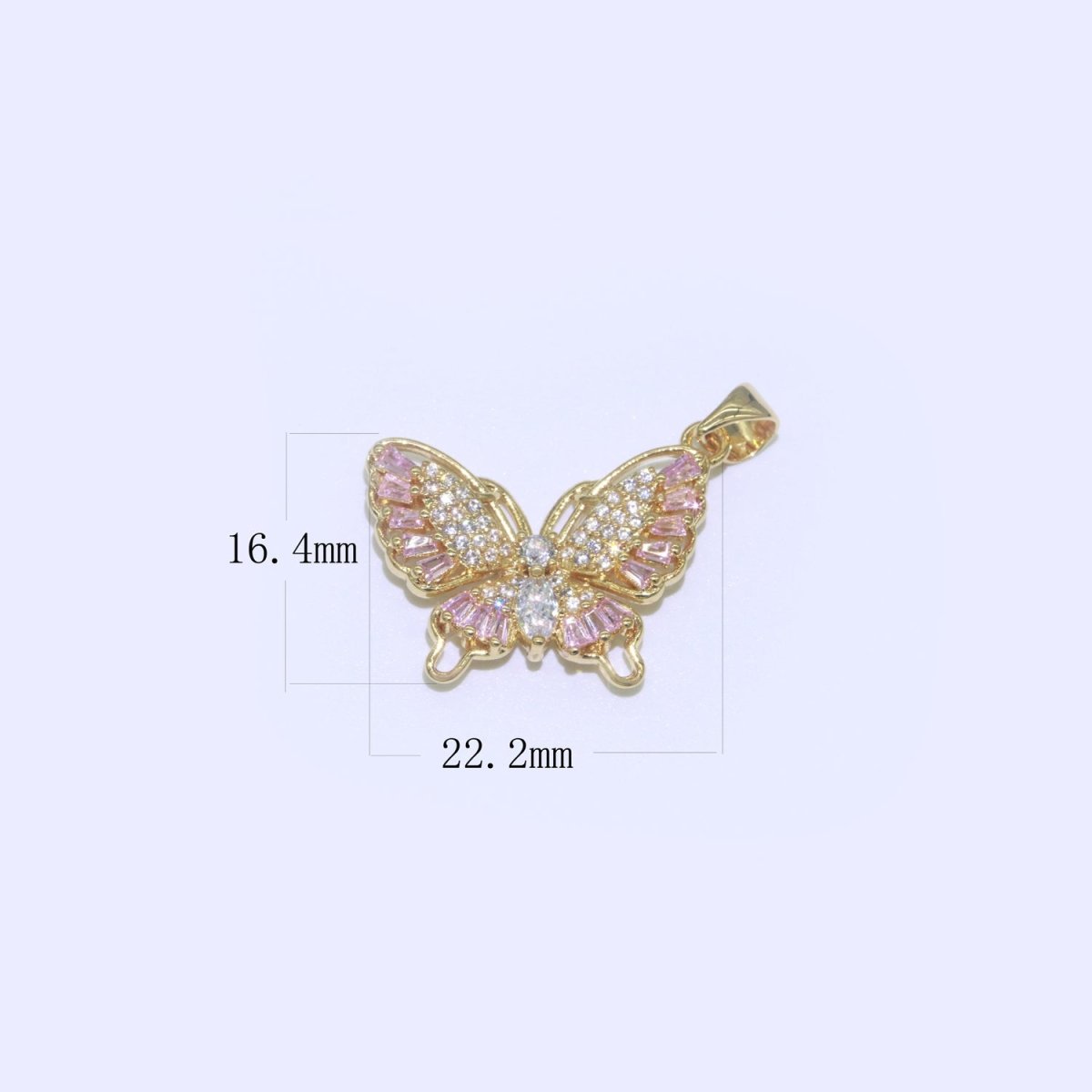 Pink 14k Gold Filled Micro Pave CZ Butterfly Pendant Charm Dangle Mariposa Monarch Animal Pendant Charm Baguette for Necklace J-904 - DLUXCA