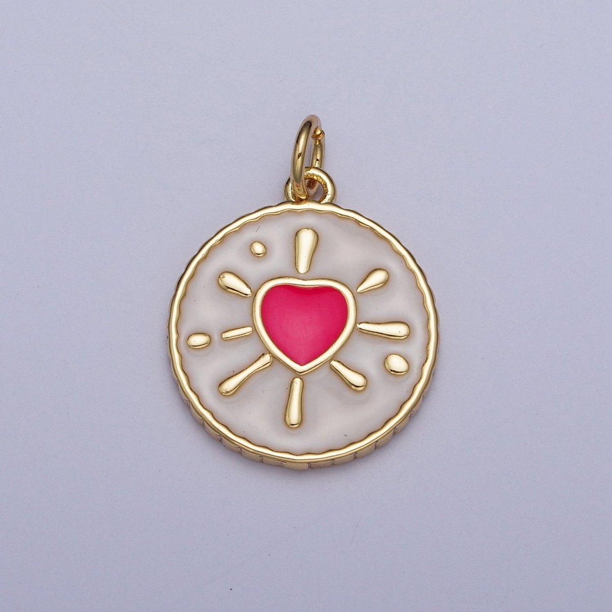 Pink, Black, Blue Splattered Heart White Enamel Gold Round Medallion Charm | AG-021 AG-022 AG-023 - DLUXCA