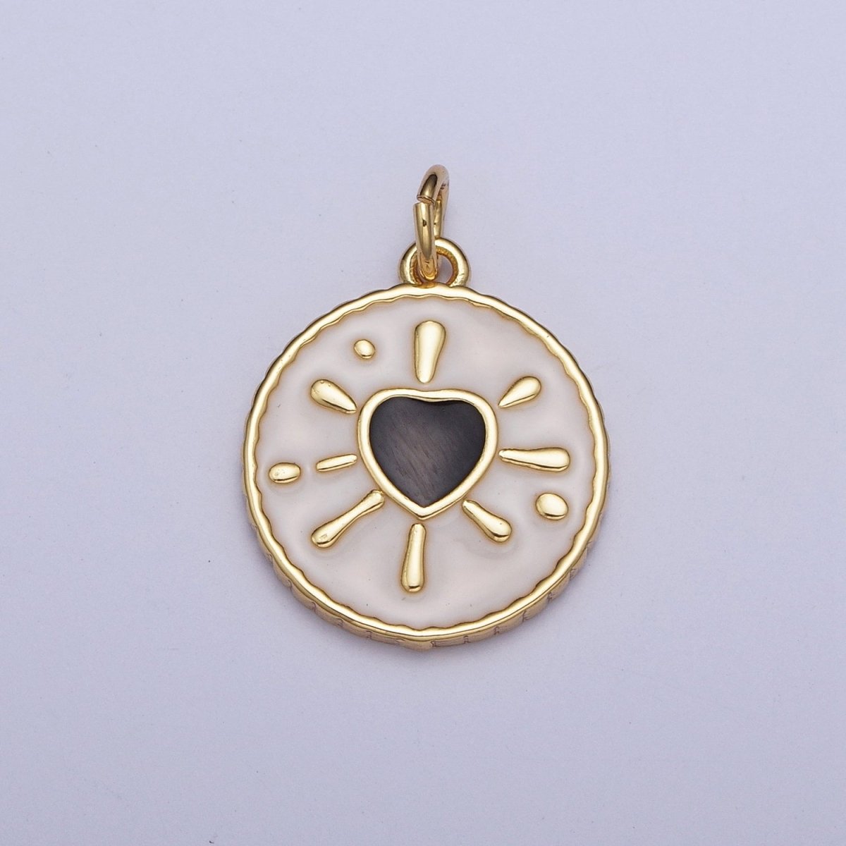 Pink, Black, Blue Splattered Heart White Enamel Gold Round Medallion Charm | AG-021 AG-022 AG-023 - DLUXCA