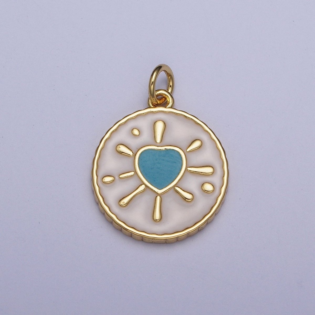 Pink, Black, Blue Splattered Heart White Enamel Gold Round Medallion Charm | AG-021 AG-022 AG-023 - DLUXCA