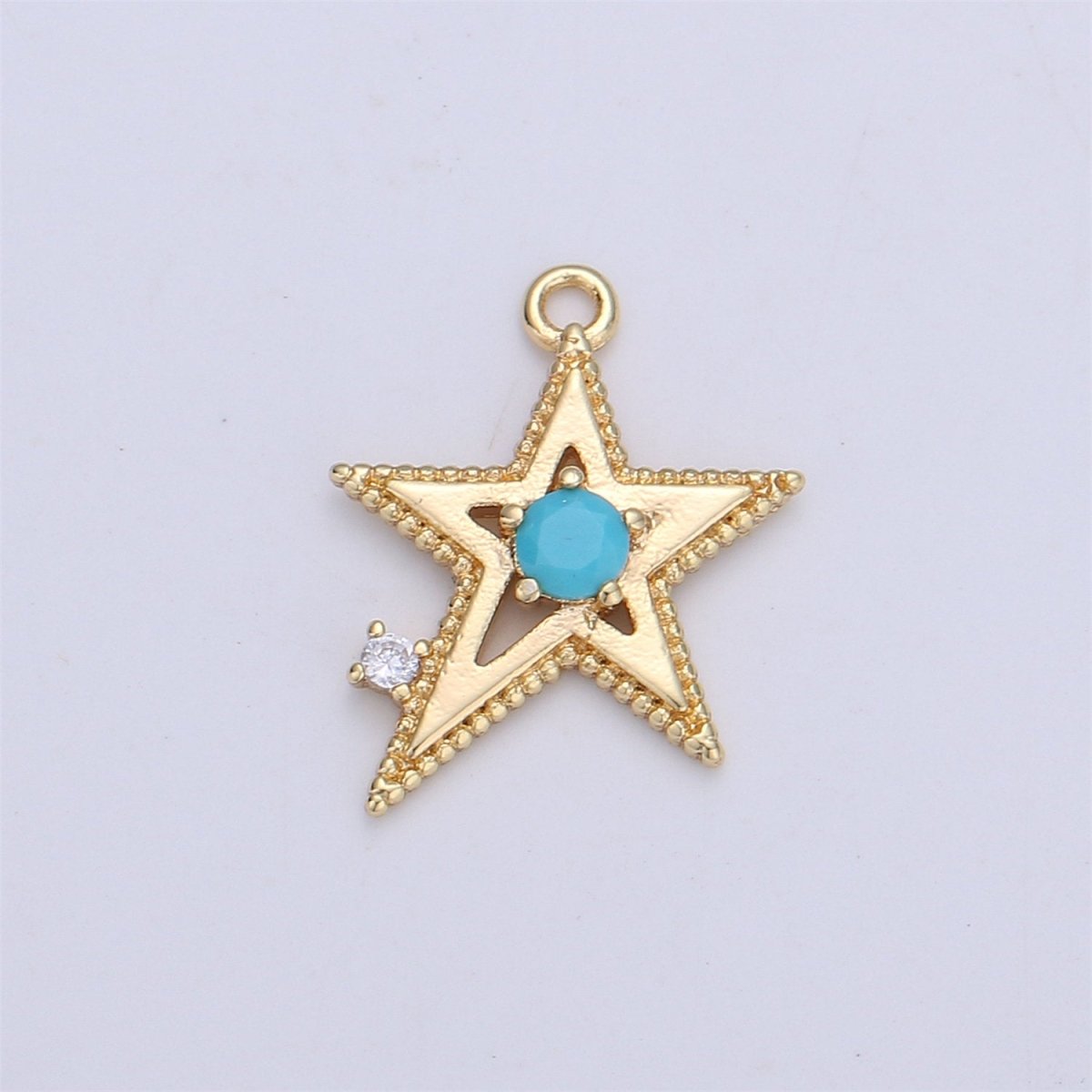 Pink Blue Clear Cubic star charm, 1 piece, 13x16mm 16K gold plated brass, CZ, Nickel free, Rock Star charm for Necklace Earring I-331 - DLUXCA