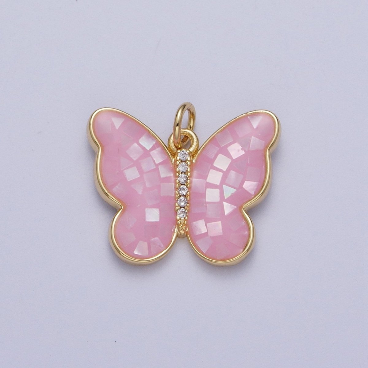 Pink, Blue, White Opal Micro Paved CZ Butterfly Mariposa Gold Charm | C-217 E-050 E-860 - DLUXCA