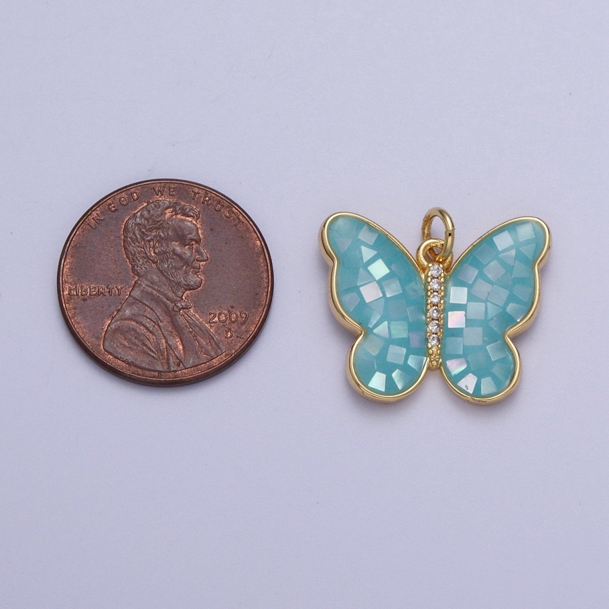 Pink, Blue, White Opal Micro Paved CZ Butterfly Mariposa Gold Charm | C-217 E-050 E-860 - DLUXCA