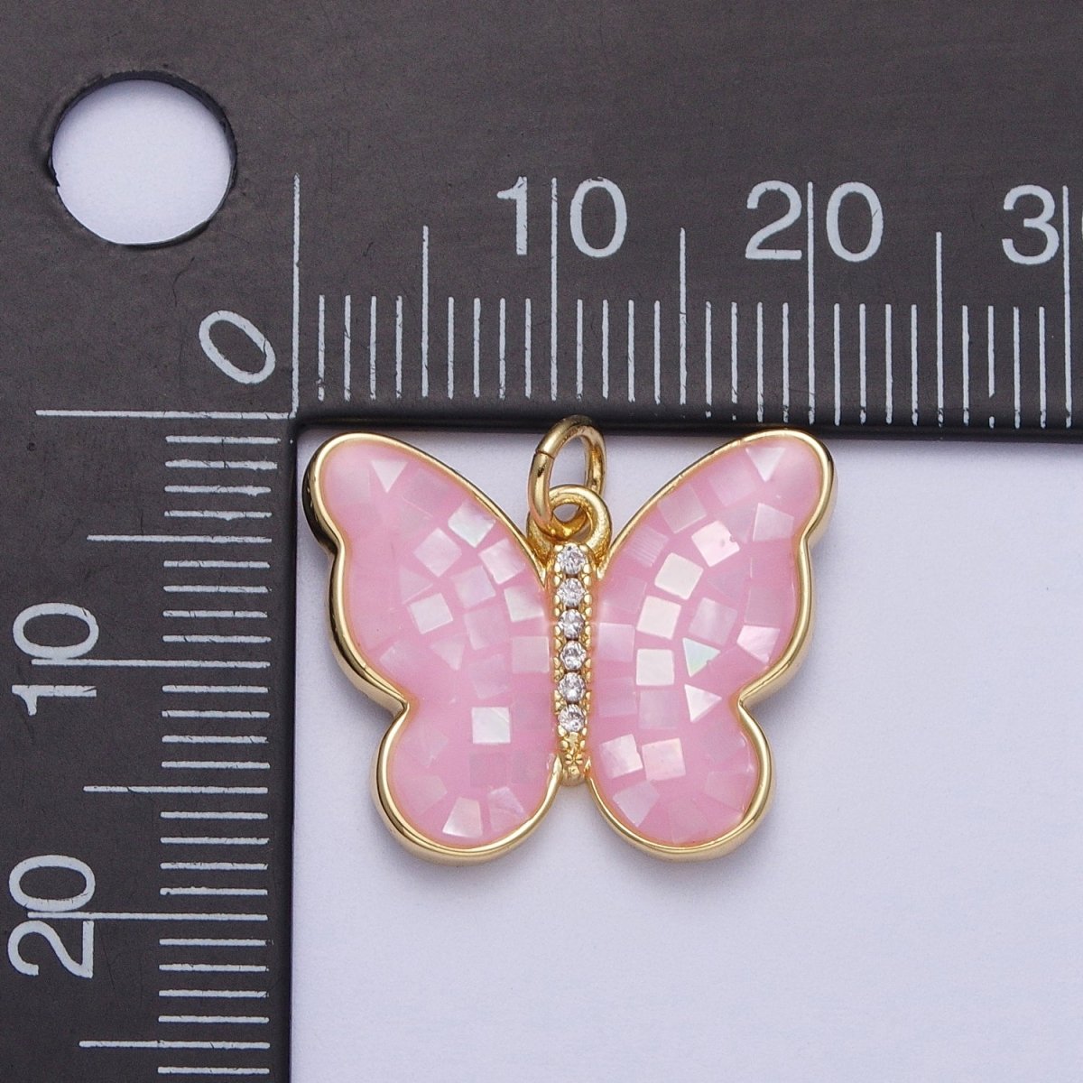 Pink, Blue, White Opal Micro Paved CZ Butterfly Mariposa Gold Charm | C-217 E-050 E-860 - DLUXCA