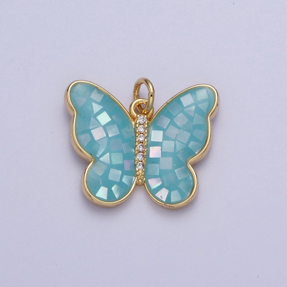 Pink, Blue, White Opal Micro Paved CZ Butterfly Mariposa Gold Charm | C-217 E-050 E-860 - DLUXCA