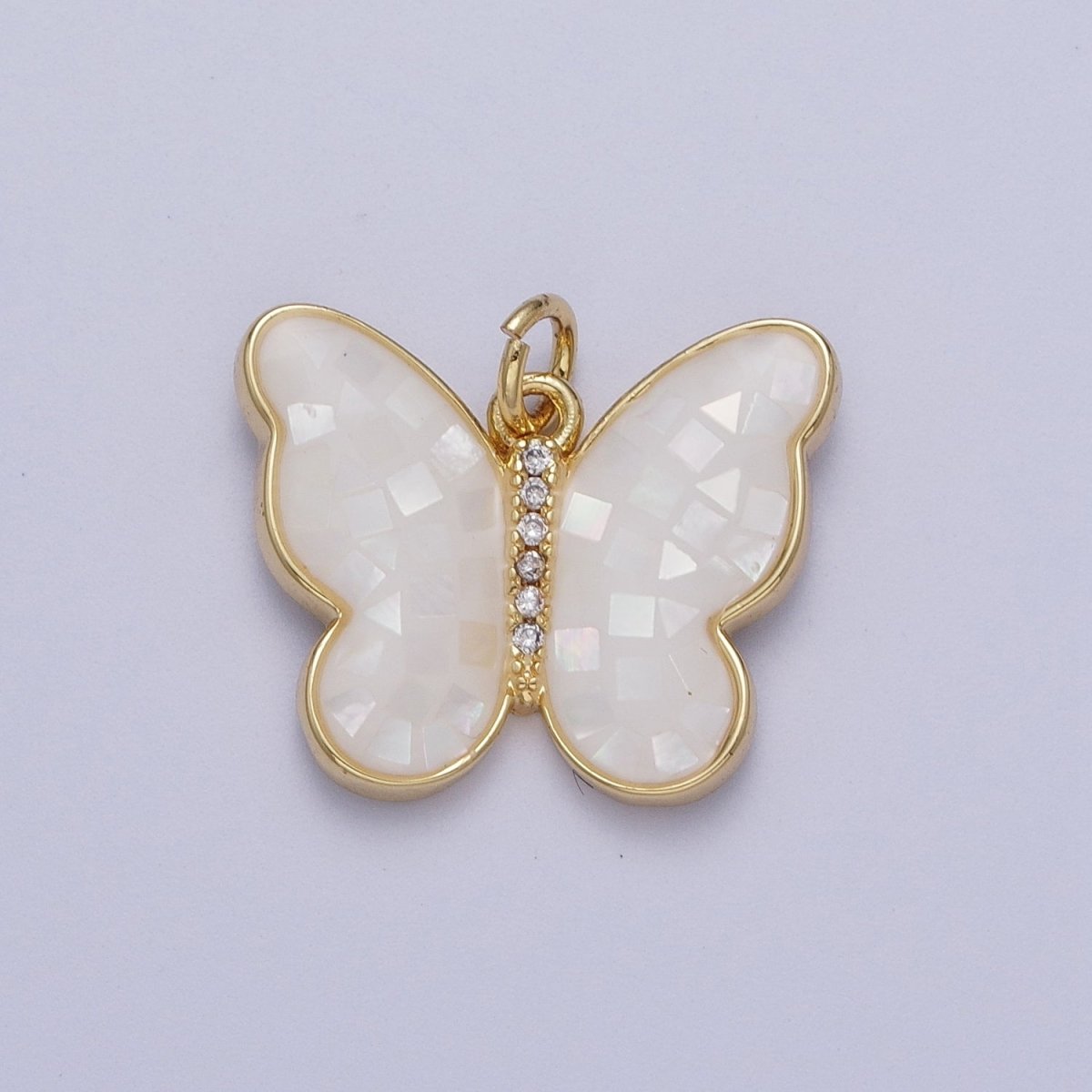 Pink, Blue, White Opal Micro Paved CZ Butterfly Mariposa Gold Charm | C-217 E-050 E-860 - DLUXCA