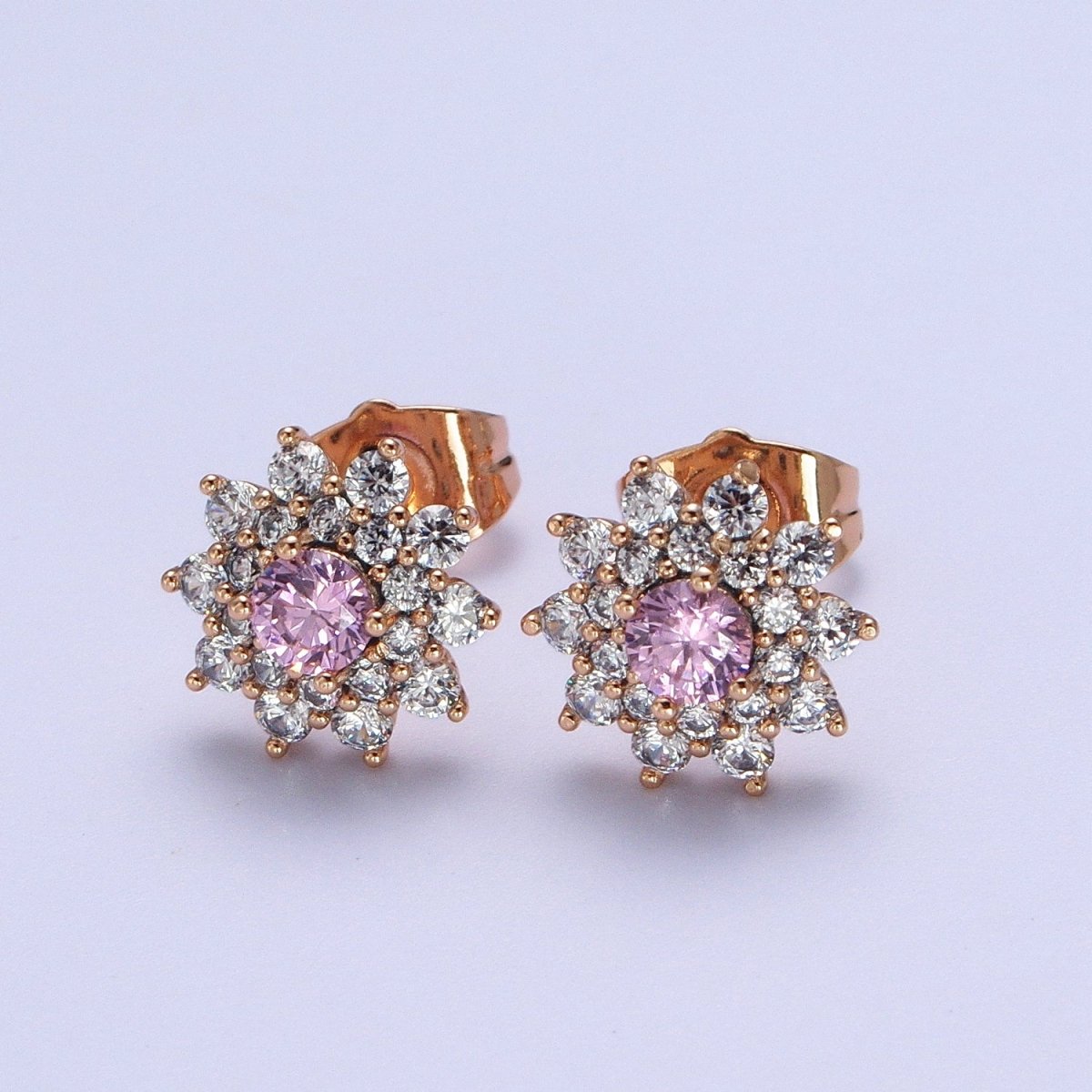 Pink, Clear, Green Celestial Star Flower CZ Stud Earrings | AB025 AB026 AB027 - DLUXCA