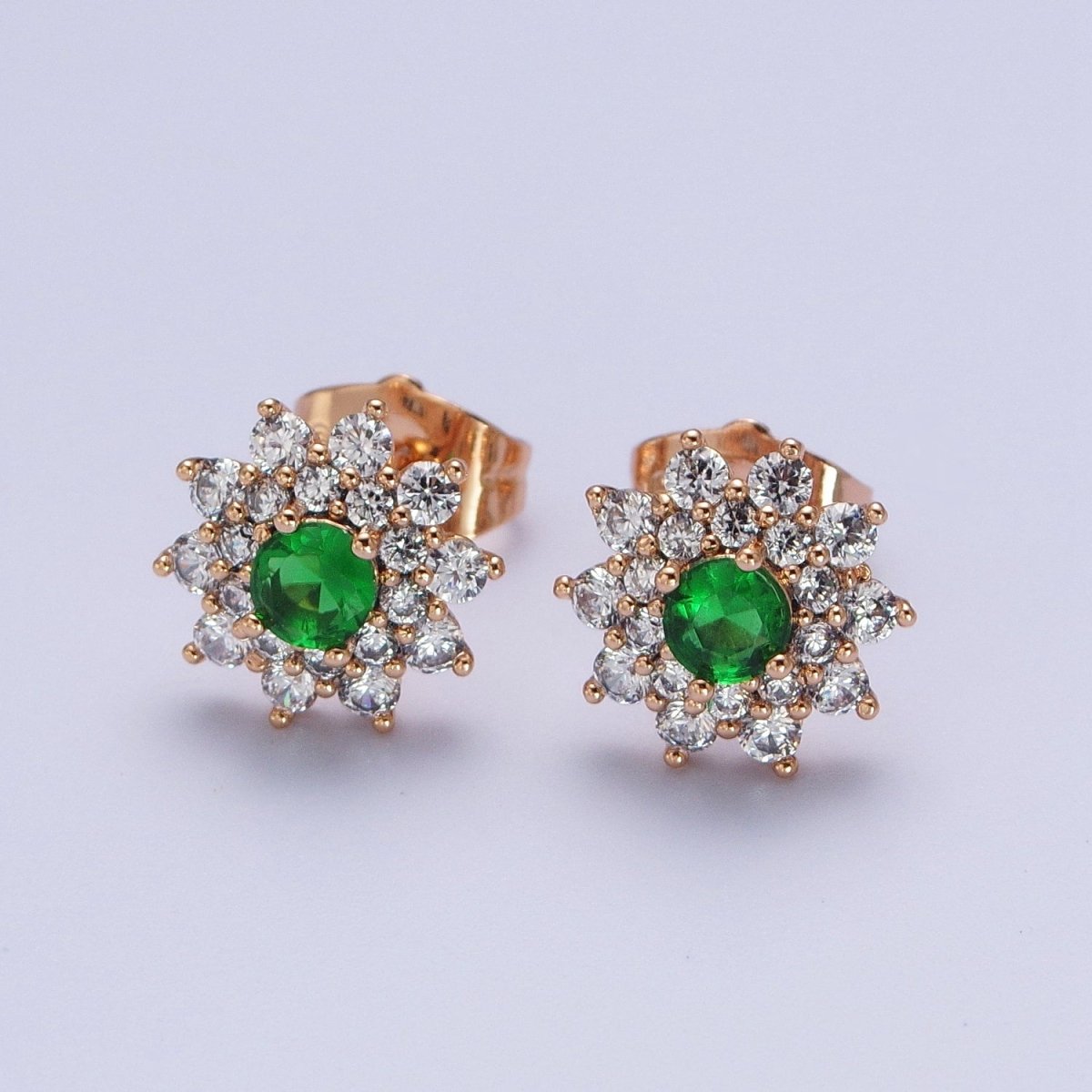 Pink, Clear, Green Celestial Star Flower CZ Stud Earrings | AB025 AB026 AB027 - DLUXCA