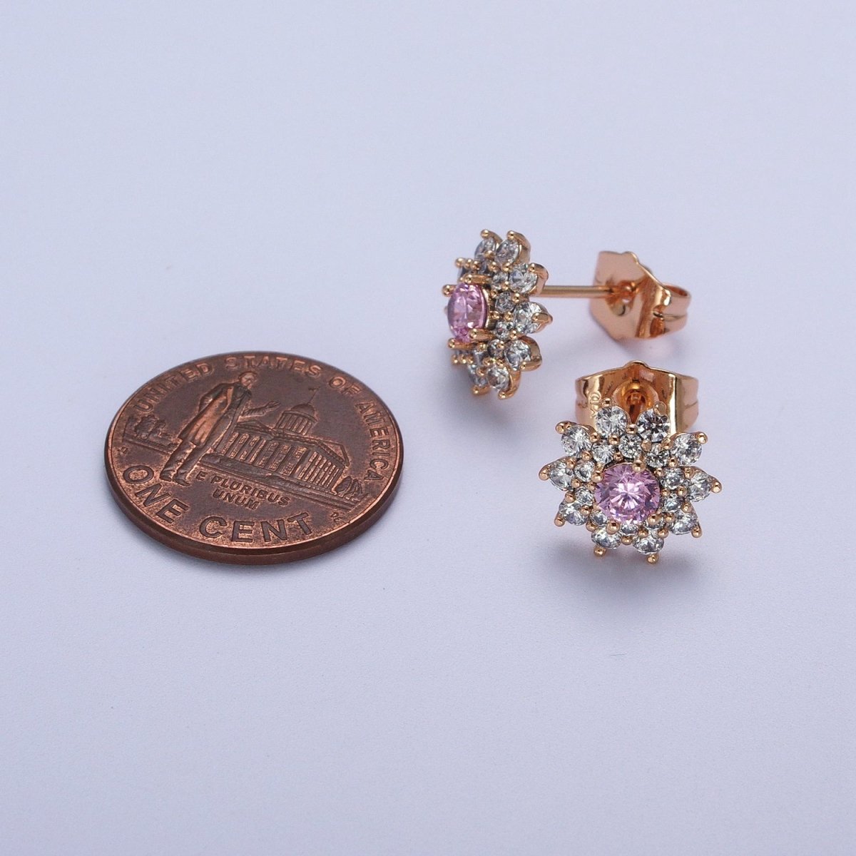 Pink, Clear, Green Celestial Star Flower CZ Stud Earrings | AB025 AB026 AB027 - DLUXCA