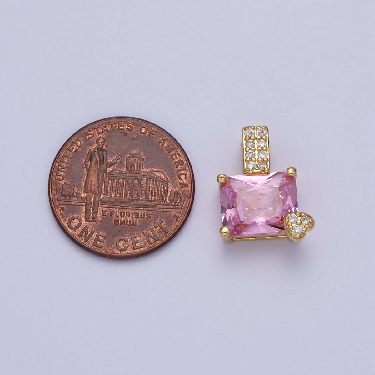 Pink / Clear Rectangle Cubic Zirconia Micro Paved CZ Heart Pendant H-923 H-930 - DLUXCA