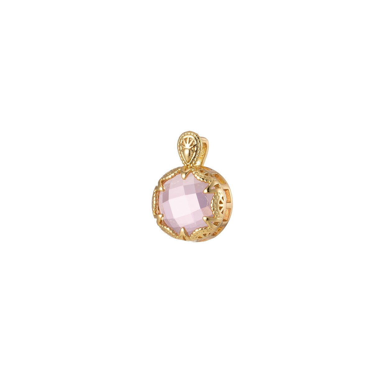 Pink Crystal Glass Pendant Charm Faceted Glass Charm, Round Gemstone I-820 - DLUXCA