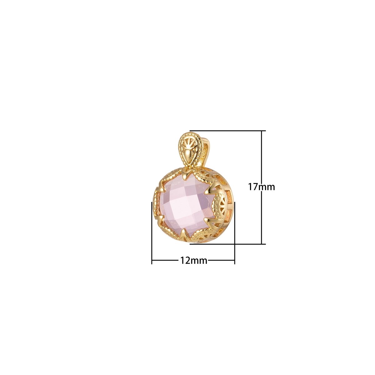 Pink Crystal Glass Pendant Charm Faceted Glass Charm, Round Gemstone I-820 - DLUXCA