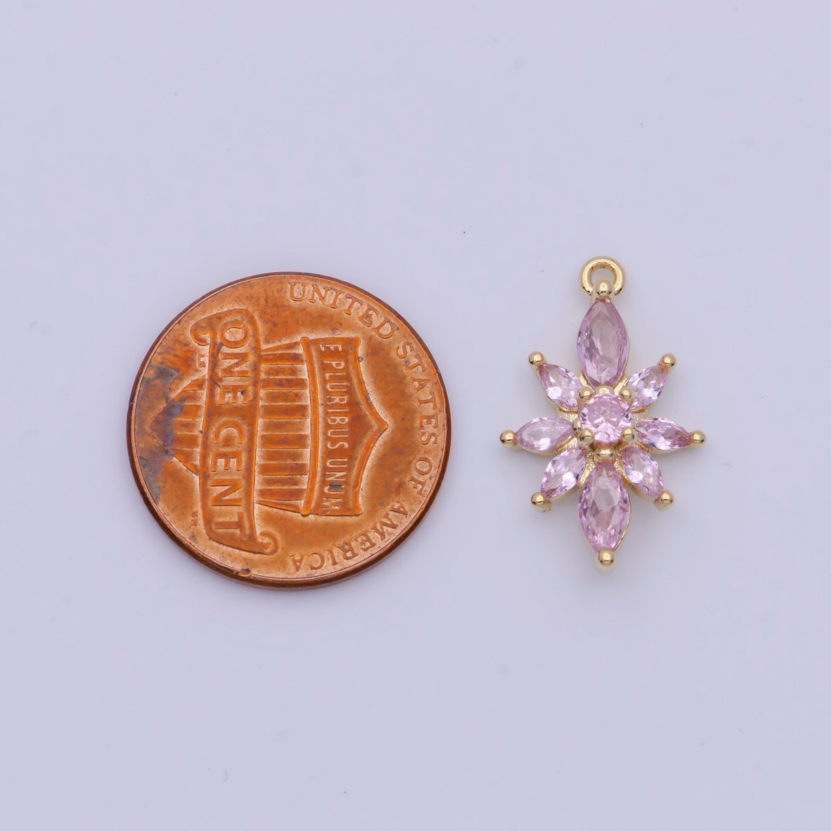 Pink Cubic Zirconia Flower Nature Gold Charm For DIY Jewelry Making AG-136 - DLUXCA