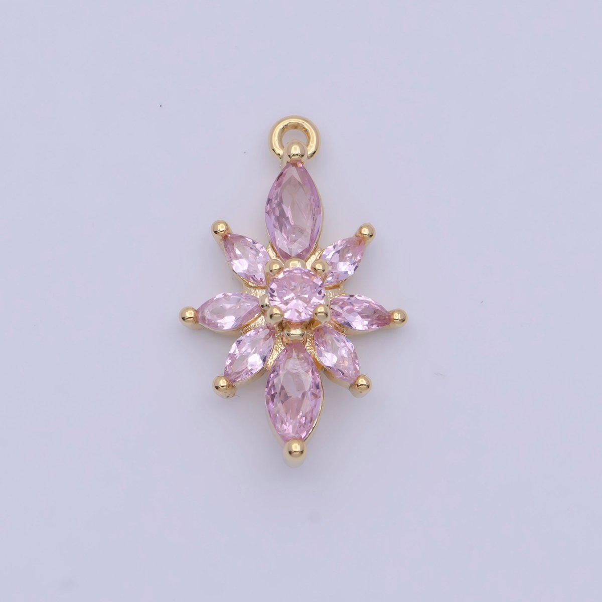 Pink Cubic Zirconia Flower Nature Gold Charm For DIY Jewelry Making AG-136 - DLUXCA