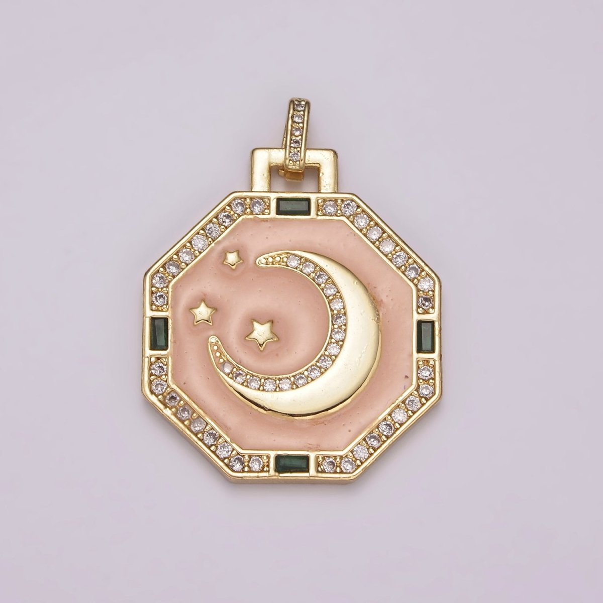 Pink Enamel Celestial Pendant Crescent Moon Star Dainty Charm for Necklace Findings for Jewelry Making N-1479 H-035 - DLUXCA