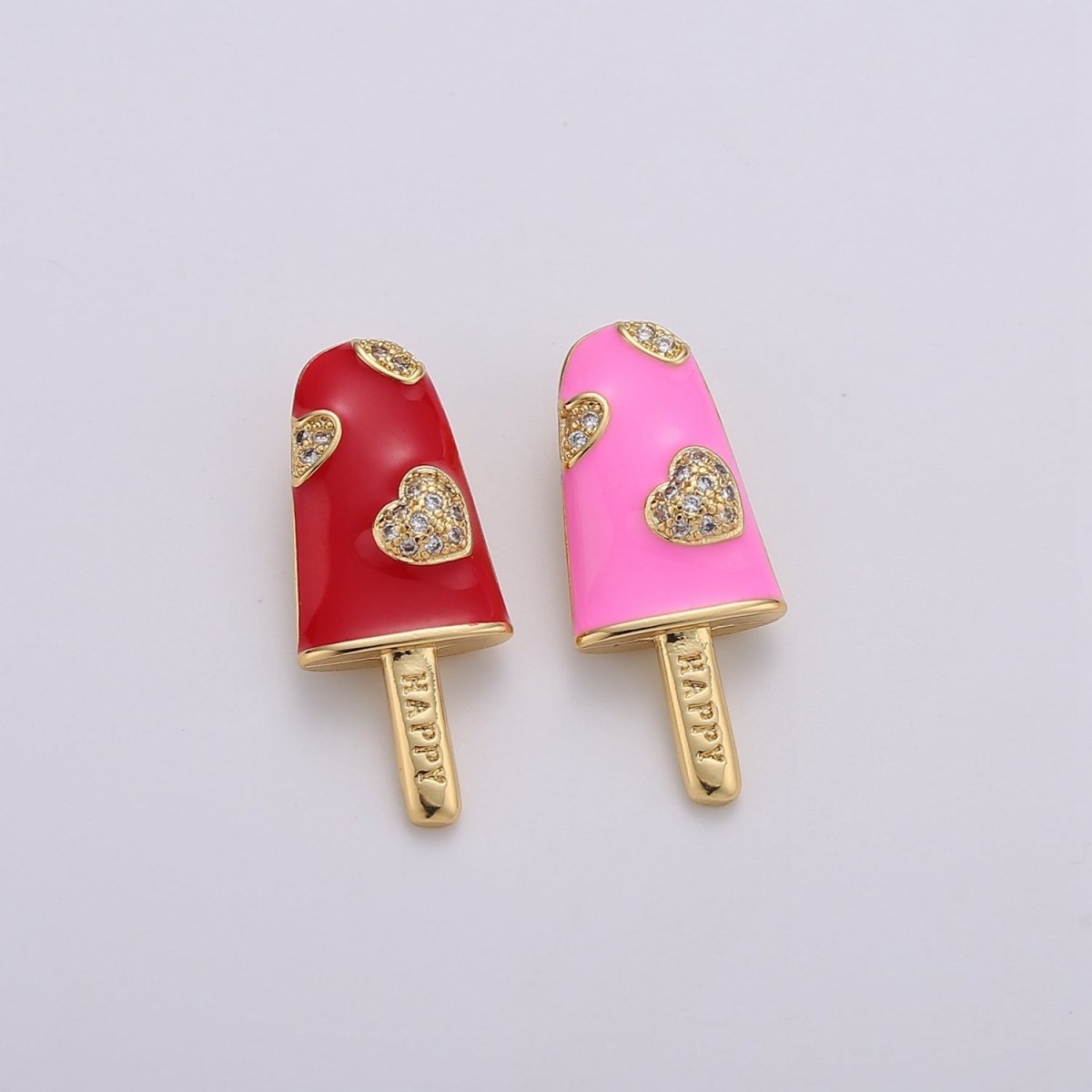 Pink Enamel Charm, Red Lollipop Charms, Sweet Charms, Happy Jewelry Pendant, Necklace Bracelet Charm, Craft Supplies, Gold Plated I-745 I-746 - DLUXCA