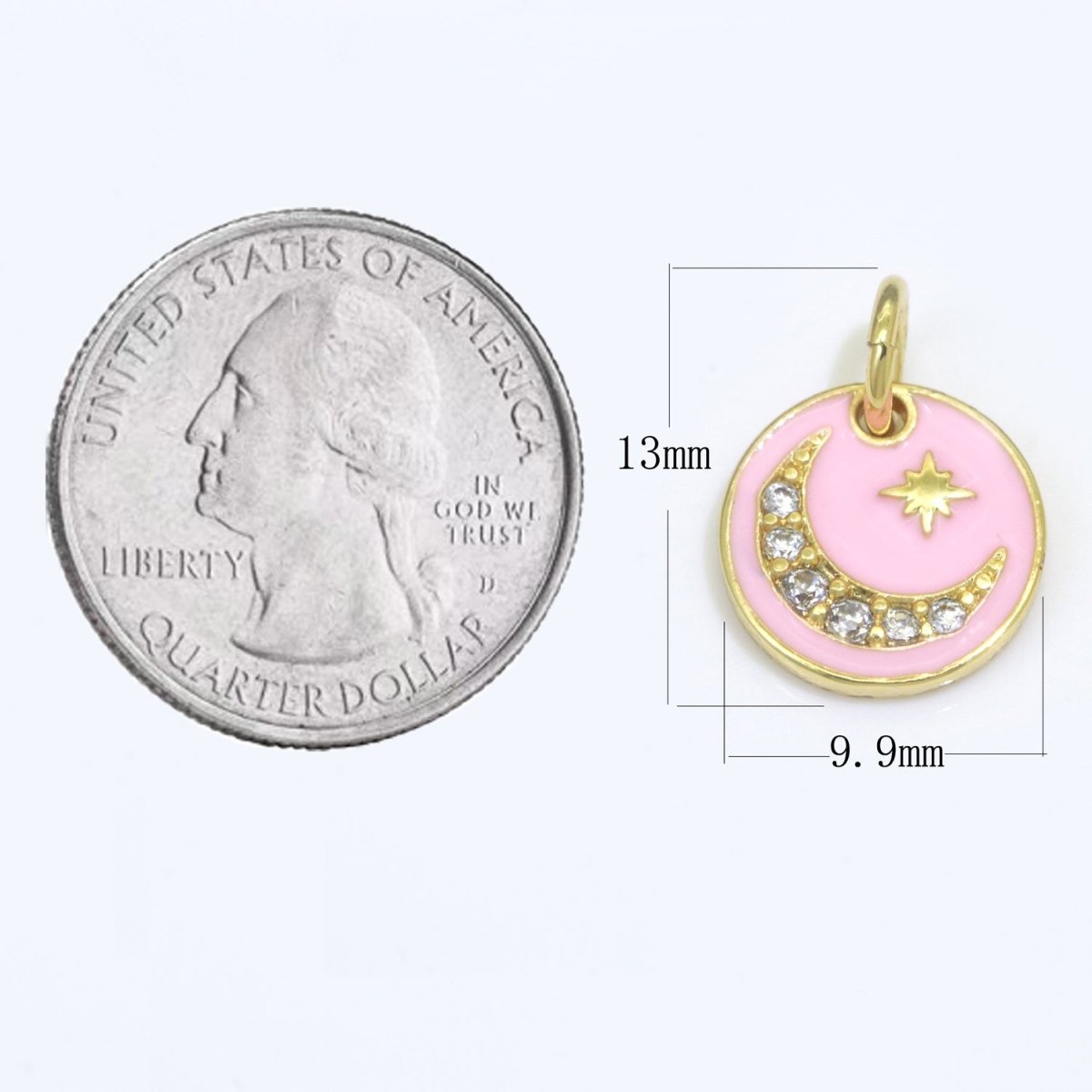 Pink Enamel Gold moon charms ,cubic moon pendants, Celestial charm, medallion charm, moon and star pendant in 14k Gold Filled M-541 M-758 - DLUXCA