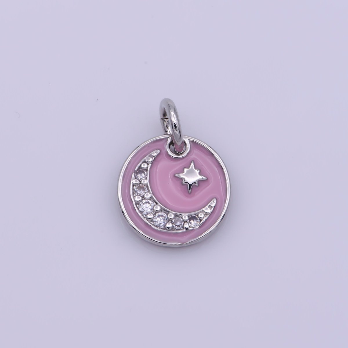 Pink Enamel Gold moon charms ,cubic moon pendants, Celestial charm, medallion charm, moon and star pendant in 14k Gold Filled M-541 M-758 - DLUXCA