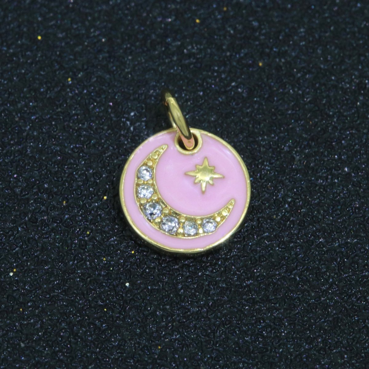 Pink Enamel Gold moon charms ,cubic moon pendants, Celestial charm, medallion charm, moon and star pendant in 14k Gold Filled M-541 M-758 - DLUXCA