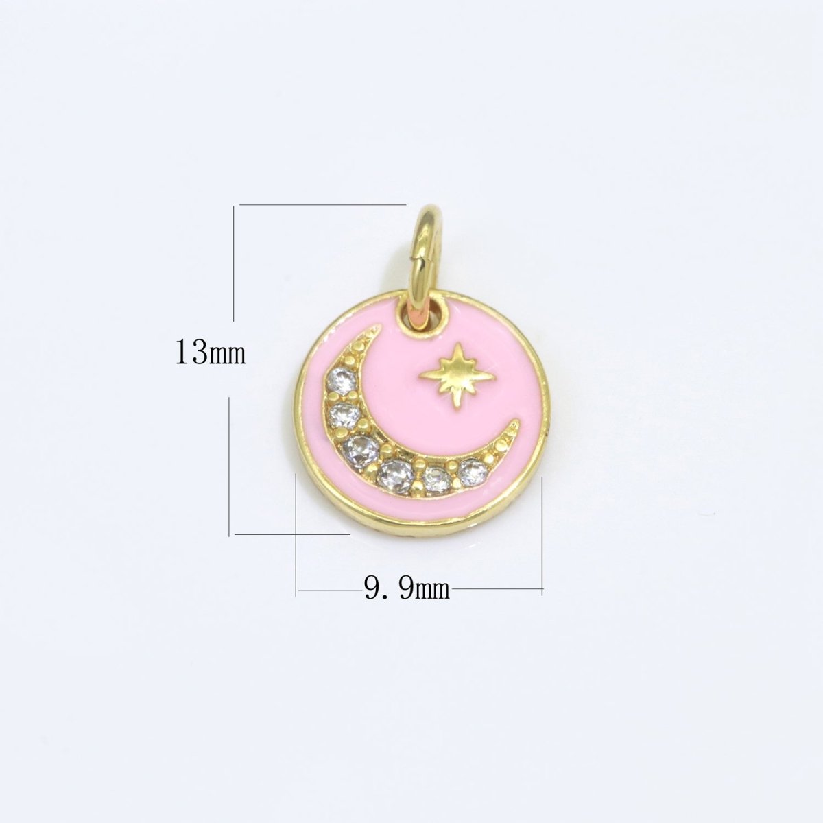 Pink Enamel Gold moon charms ,cubic moon pendants, Celestial charm, medallion charm, moon and star pendant in 14k Gold Filled M-541 M-758 - DLUXCA