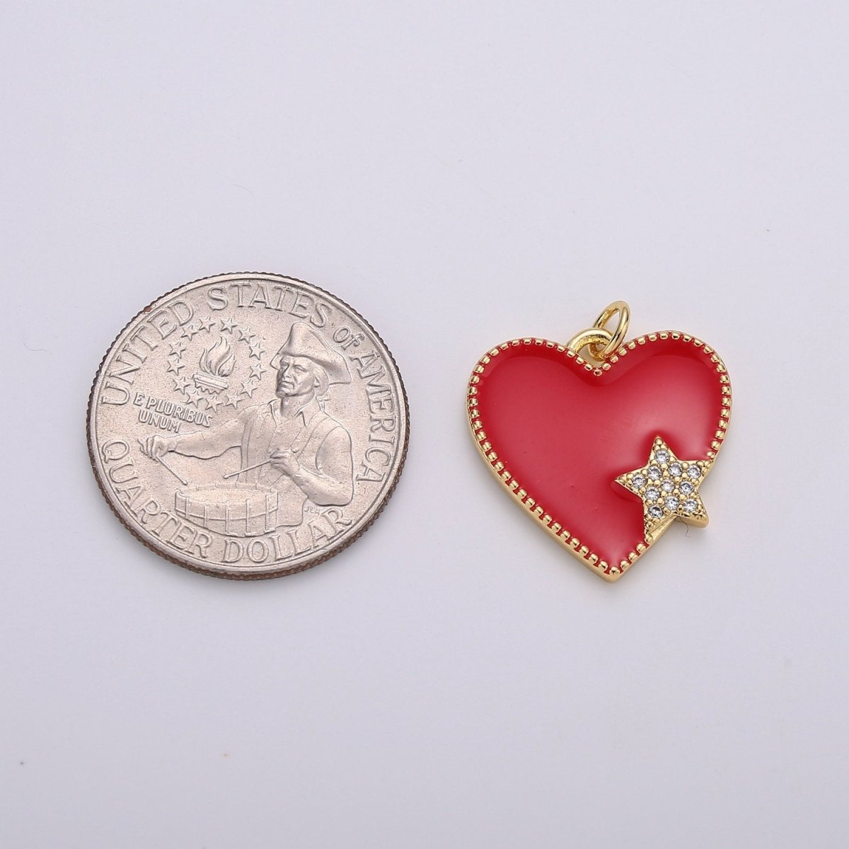 Pink Enamel Heart Charm Pendant, Red Enamel Heart Pendant, 14K gold Filled Star Heart Jewelry Making SupplyC-573 - DLUXCA