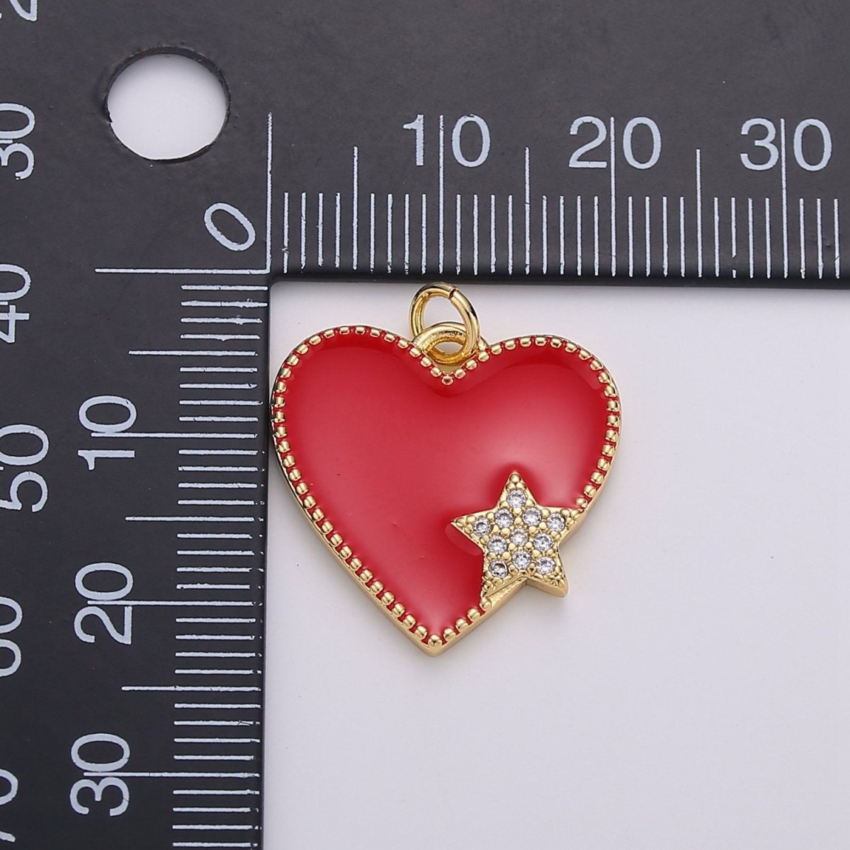 Pink Enamel Heart Charm Pendant, Red Enamel Heart Pendant, 14K gold Filled Star Heart Jewelry Making SupplyC-573 - DLUXCA