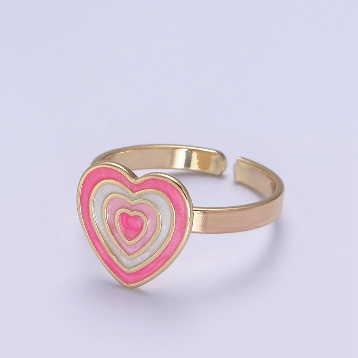 Pink Enamel Heart Ring, You Are Loved For Valentine Jewelry, 24K Gold Filled Love Ring U-471 - DLUXCA