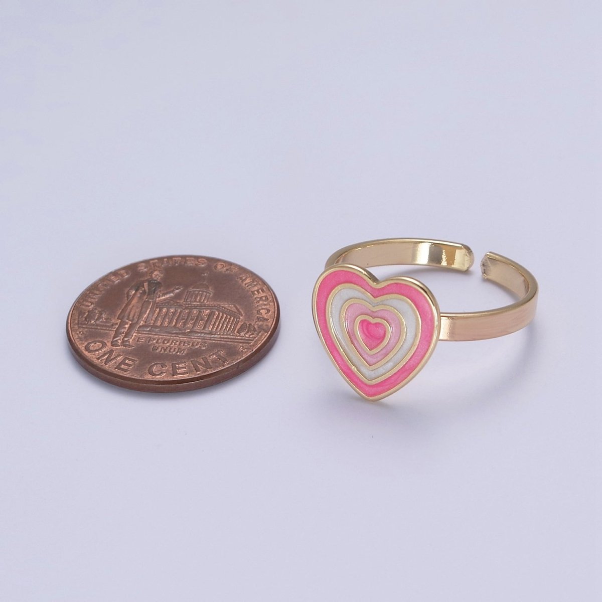 Pink Enamel Heart Ring, You Are Loved For Valentine Jewelry, 24K Gold Filled Love Ring U-471 - DLUXCA