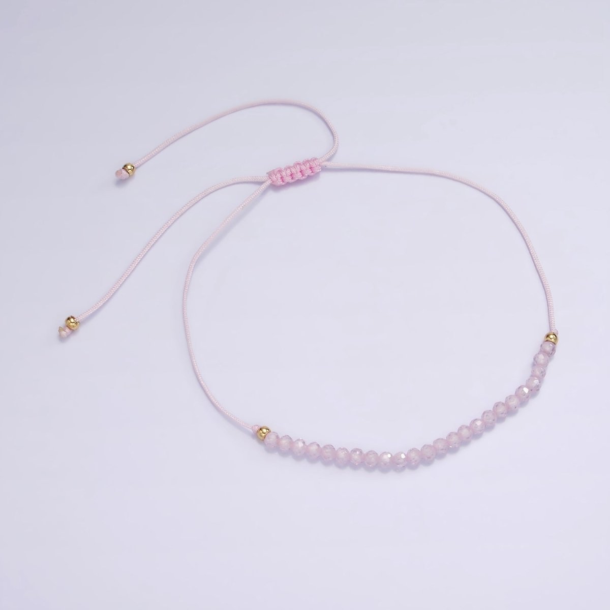 Pink Friendship Bracelet Rope Cord Adjustable Bracelet For Women with Gold Beads | WA-2212 - WA-2214 Clearance Pricing - DLUXCA