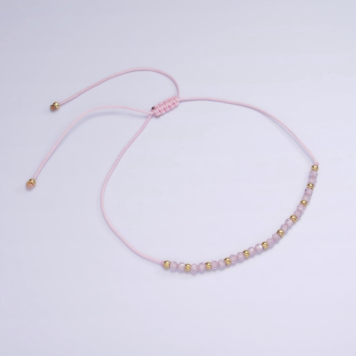 Pink Friendship Bracelet Rope Cord Adjustable Bracelet For Women with Gold Beads | WA-2212 - WA-2214 Clearance Pricing - DLUXCA