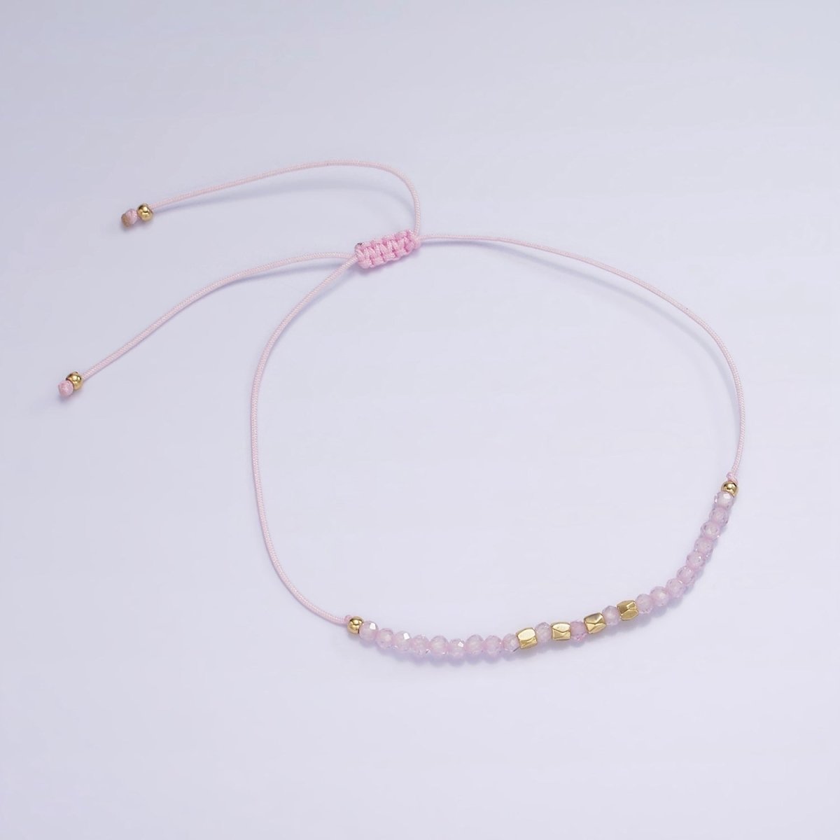 Pink Friendship Bracelet Rope Cord Adjustable Bracelet For Women with Gold Beads | WA-2212 - WA-2214 Clearance Pricing - DLUXCA