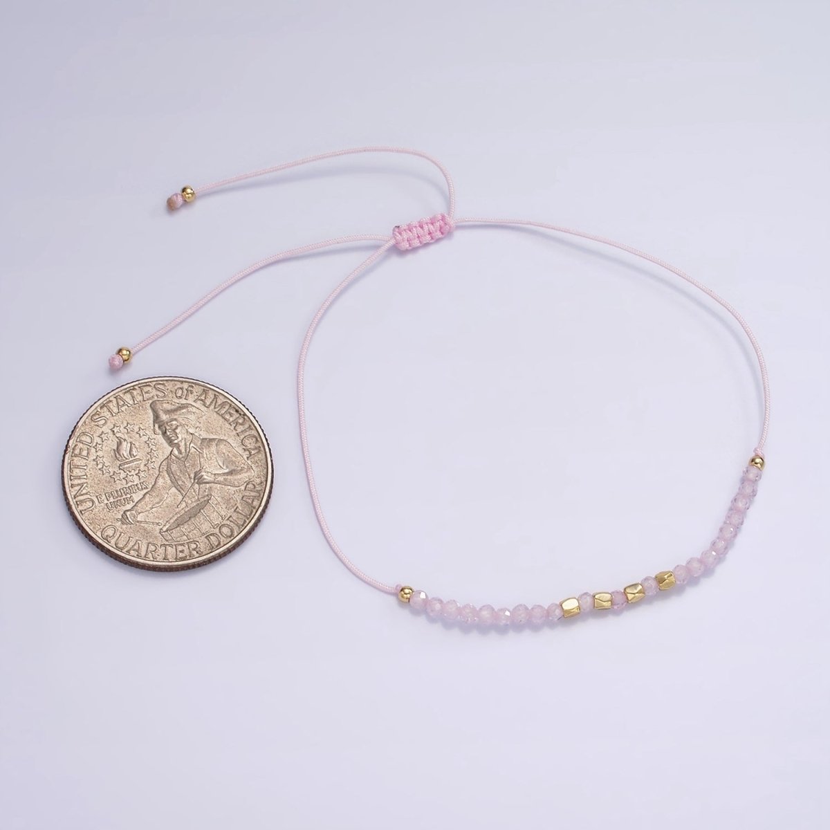 Pink Friendship Bracelet Rope Cord Adjustable Bracelet For Women with Gold Beads | WA-2212 - WA-2214 Clearance Pricing - DLUXCA