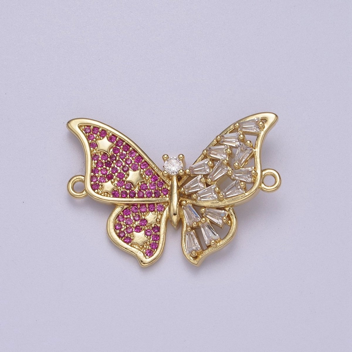 Pink Gold Butterfly Clear CZ Micro Pave Charm Connector Baguette Cluster Link Connector F-057 - DLUXCA