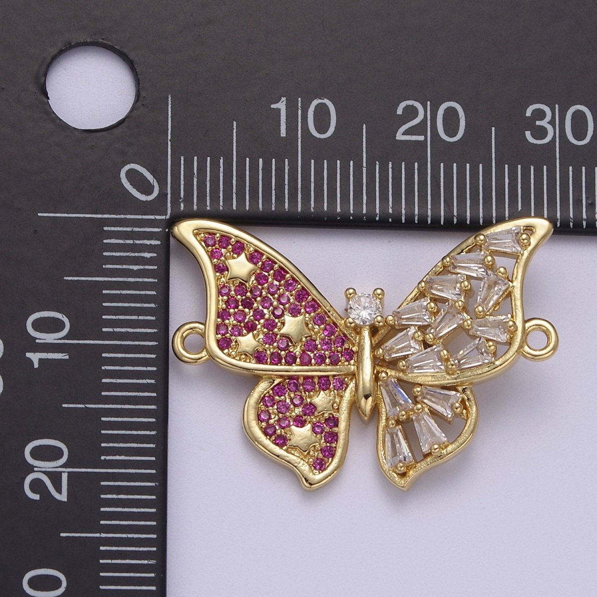 Pink Gold Butterfly Clear CZ Micro Pave Charm Connector Baguette Cluster Link Connector F-057 - DLUXCA