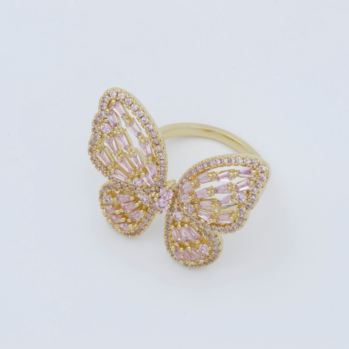 Pink Gold butterfly ring, Open Adjustable butterfly ring, statement Jewelry with Cubic Zirconia O-311 - DLUXCA