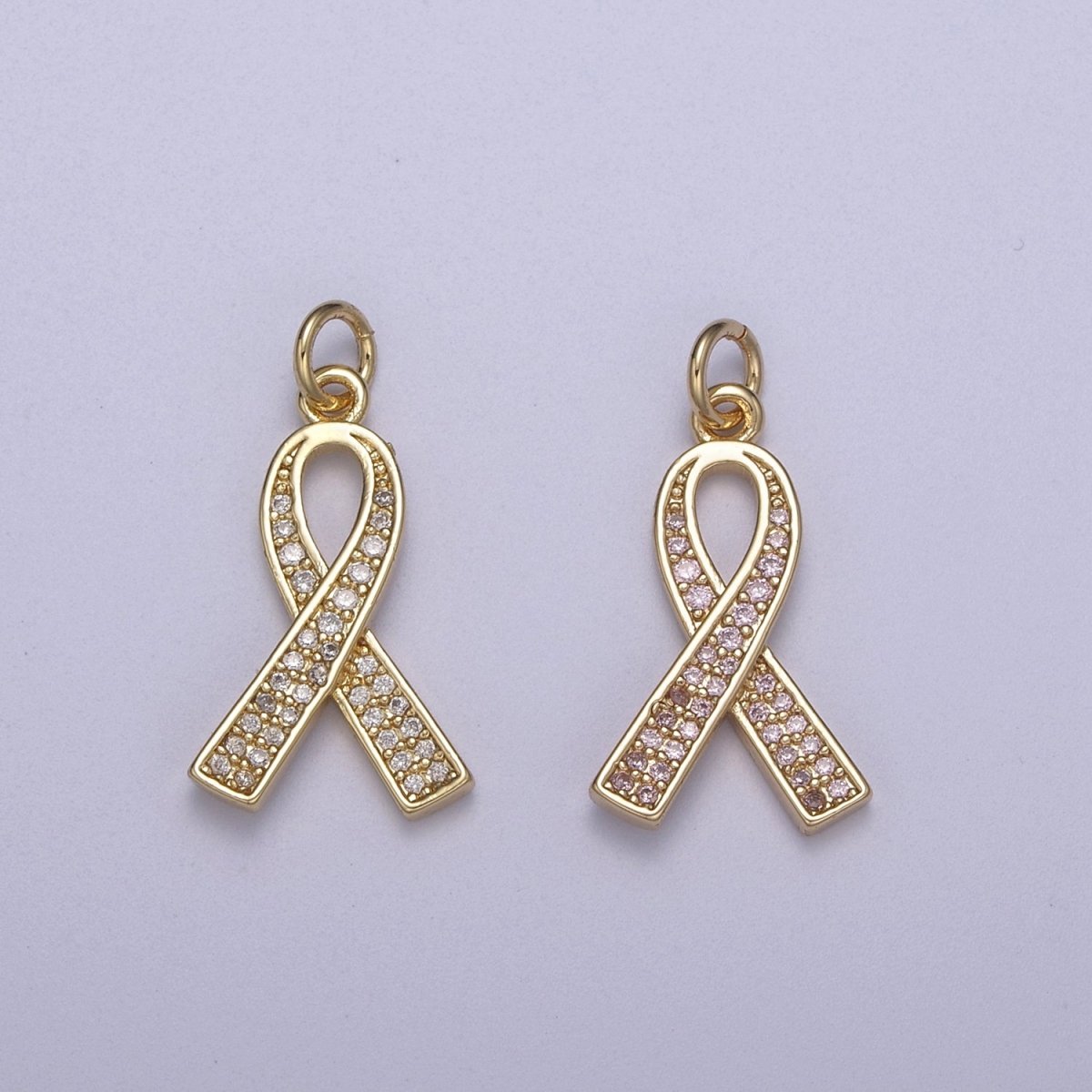 Pink Gold Filled Ribbon Charms, Breast Cancer Awareness, October Ribbon Pendant for Bracelet Earring Necklace N-312 N-313 - DLUXCA