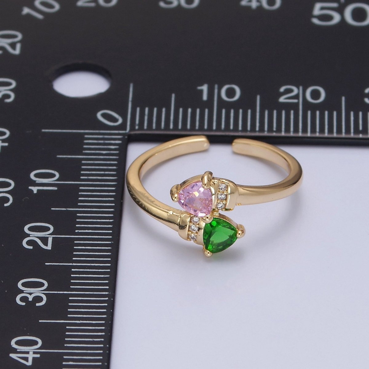 Pink Green Cz Stone Ring Dainty Ring O-2142 - DLUXCA